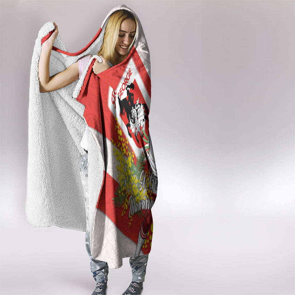 St George Illawarra Dragons Hooded Blanket Golden Wattle Floral Polynesian - Australian Flower - Rugby Mascot