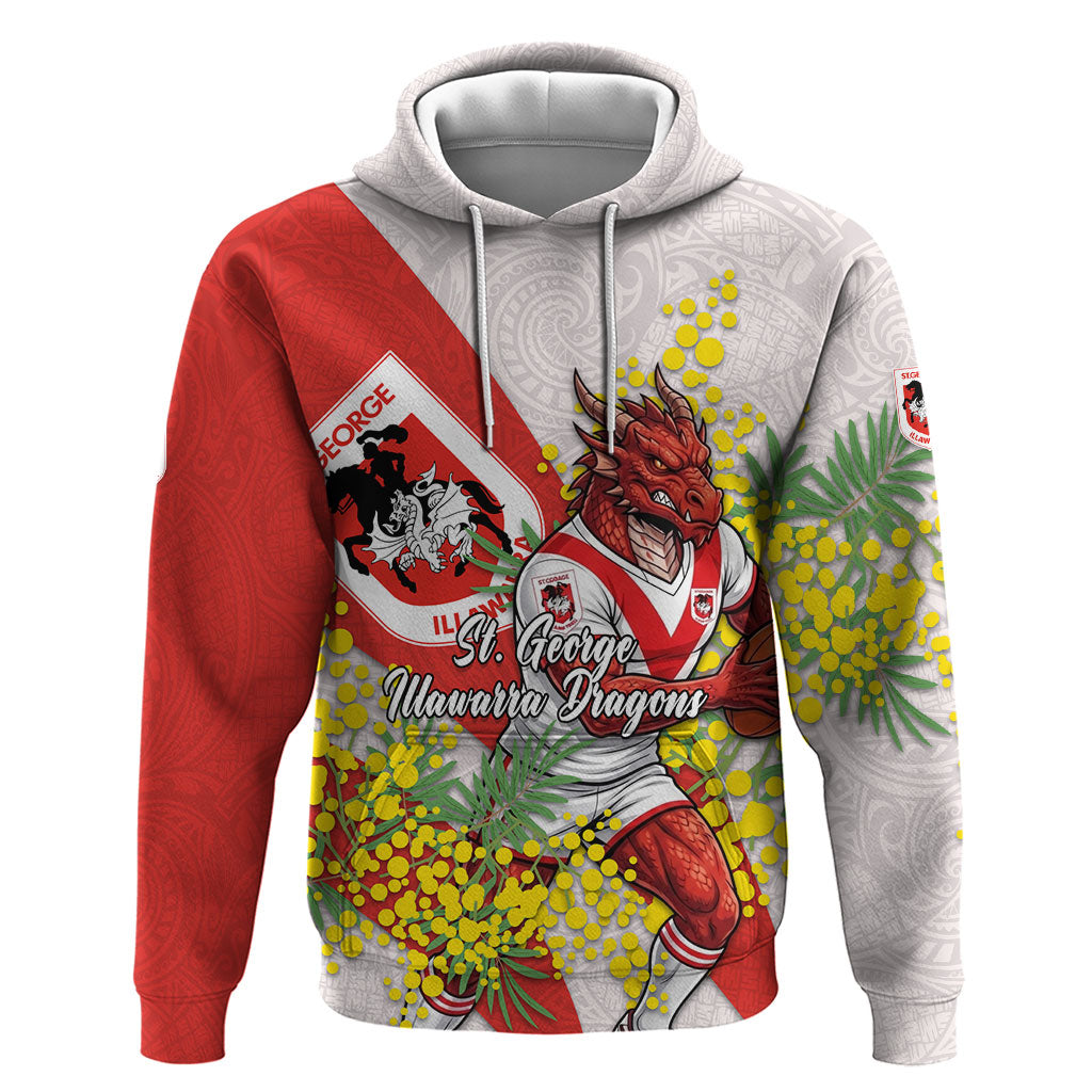 St George Illawarra Dragons Hoodie Golden Wattle Floral Polynesian - Australian Flower - Rugby Mascot