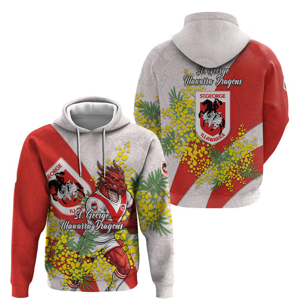 St George Illawarra Dragons Hoodie Golden Wattle Floral Polynesian - Australian Flower - Rugby Mascot