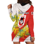 St George Illawarra Dragons Hoodie Dress Golden Wattle Floral Polynesian - Australian Flower - Rugby Mascot