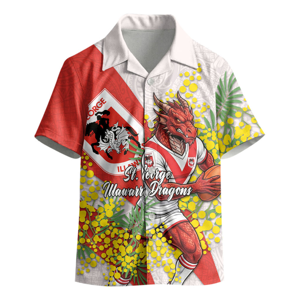 St George Illawarra Dragons Kid Hawaiian Shirt Golden Wattle Floral Polynesian - Australian Flower - Rugby Mascot