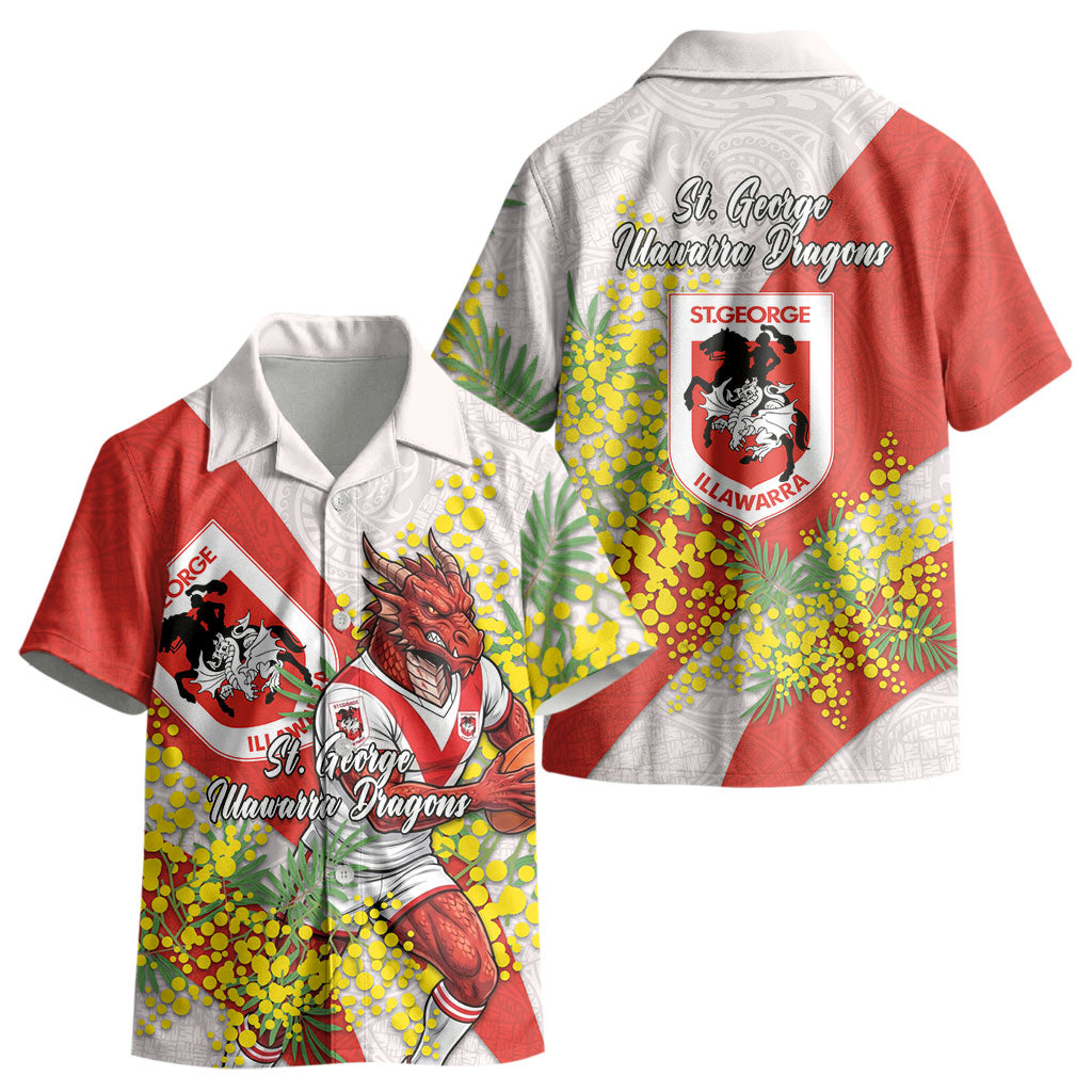 St George Illawarra Dragons Kid Hawaiian Shirt Golden Wattle Floral Polynesian - Australian Flower - Rugby Mascot