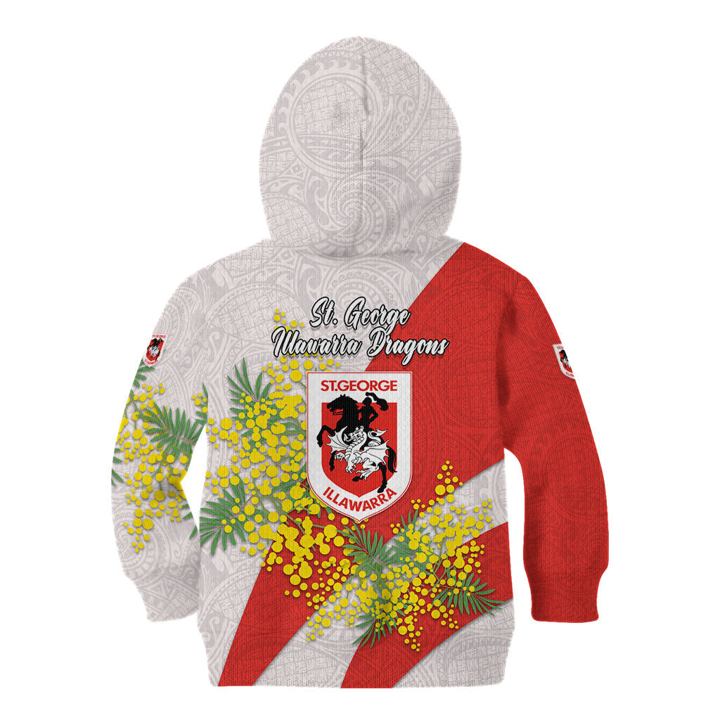 St George Illawarra Dragons Kid Hoodie Golden Wattle Floral Polynesian - Australian Flower - Rugby Mascot