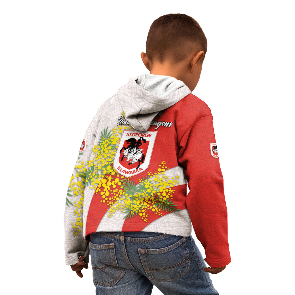 St George Illawarra Dragons Kid Hoodie Golden Wattle Floral Polynesian - Australian Flower - Rugby Mascot