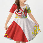 St George Illawarra Dragons Kid Short Sleeve Dress Golden Wattle Floral Polynesian - Australian Flower - Rugby Mascot