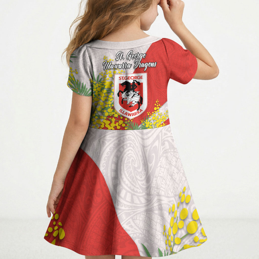 St George Illawarra Dragons Kid Short Sleeve Dress Golden Wattle Floral Polynesian - Australian Flower - Rugby Mascot