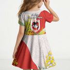St George Illawarra Dragons Kid Short Sleeve Dress Golden Wattle Floral Polynesian - Australian Flower - Rugby Mascot