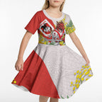 St George Illawarra Dragons Kid Short Sleeve Dress Golden Wattle Floral Polynesian - Australian Flower - Rugby Mascot