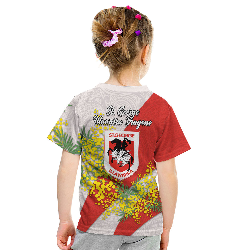 St George Illawarra Dragons Kid T Shirt Golden Wattle Floral Polynesian - Australian Flower - Rugby Mascot