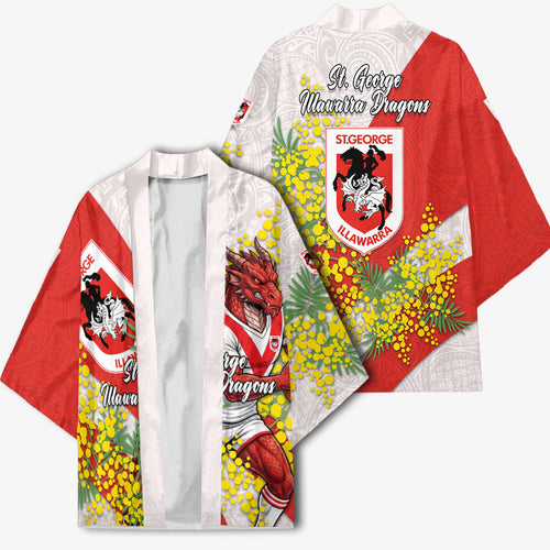 St George Illawarra Dragons Kimono Golden Wattle Floral Polynesian - Australian Flower - Rugby Mascot