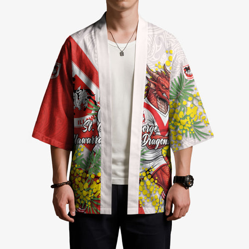 St George Illawarra Dragons Kimono Golden Wattle Floral Polynesian - Australian Flower - Rugby Mascot