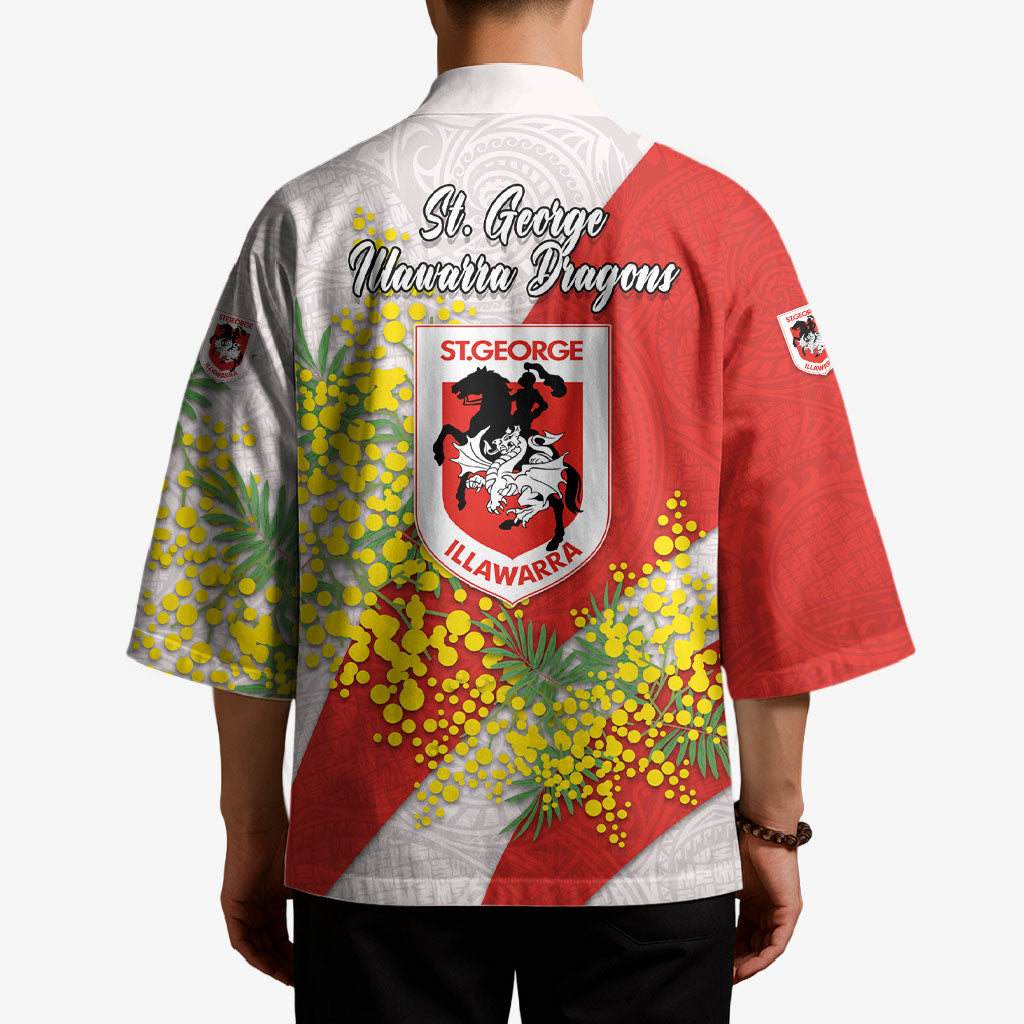 St George Illawarra Dragons Kimono Golden Wattle Floral Polynesian - Australian Flower - Rugby Mascot