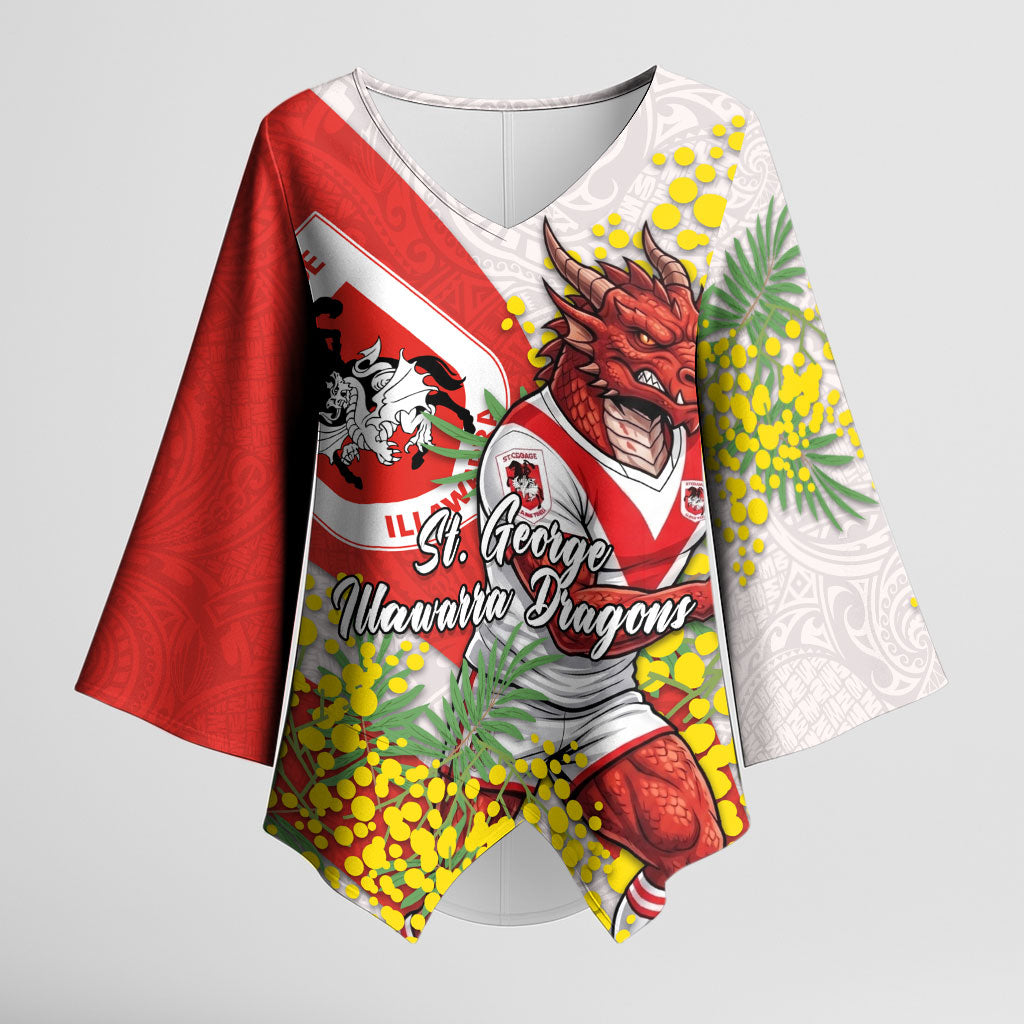 St George Illawarra Dragons Kimono Sleeve Blouse Golden Wattle Floral Polynesian - Australian Flower - Rugby Mascot