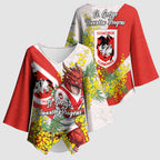 St George Illawarra Dragons Kimono Sleeve Blouse Golden Wattle Floral Polynesian - Australian Flower - Rugby Mascot