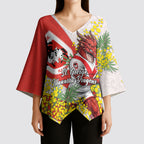 St George Illawarra Dragons Kimono Sleeve Blouse Golden Wattle Floral Polynesian - Australian Flower - Rugby Mascot