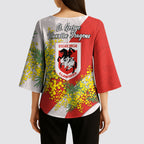 St George Illawarra Dragons Kimono Sleeve Blouse Golden Wattle Floral Polynesian - Australian Flower - Rugby Mascot