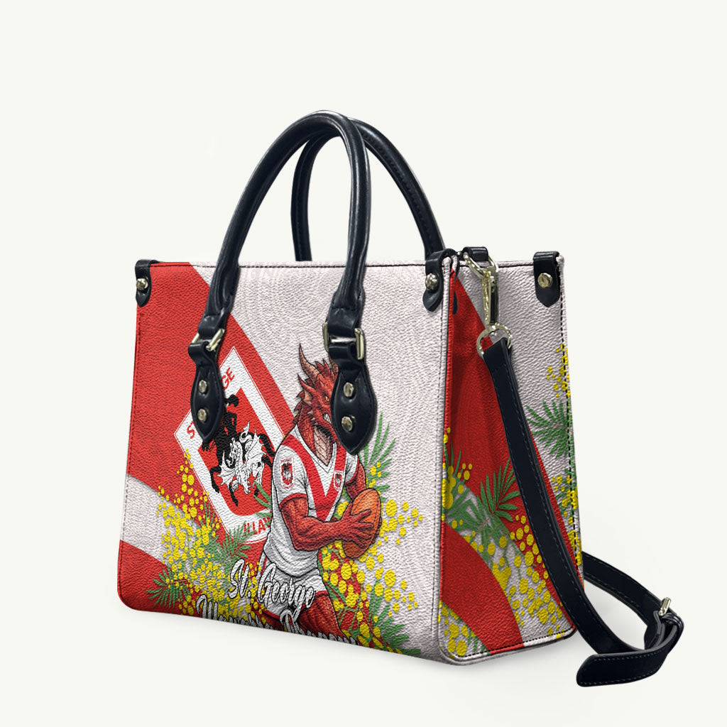 St George Illawarra Dragons Leather Bag Golden Wattle Floral Polynesian - Australian Flower - Rugby Mascot