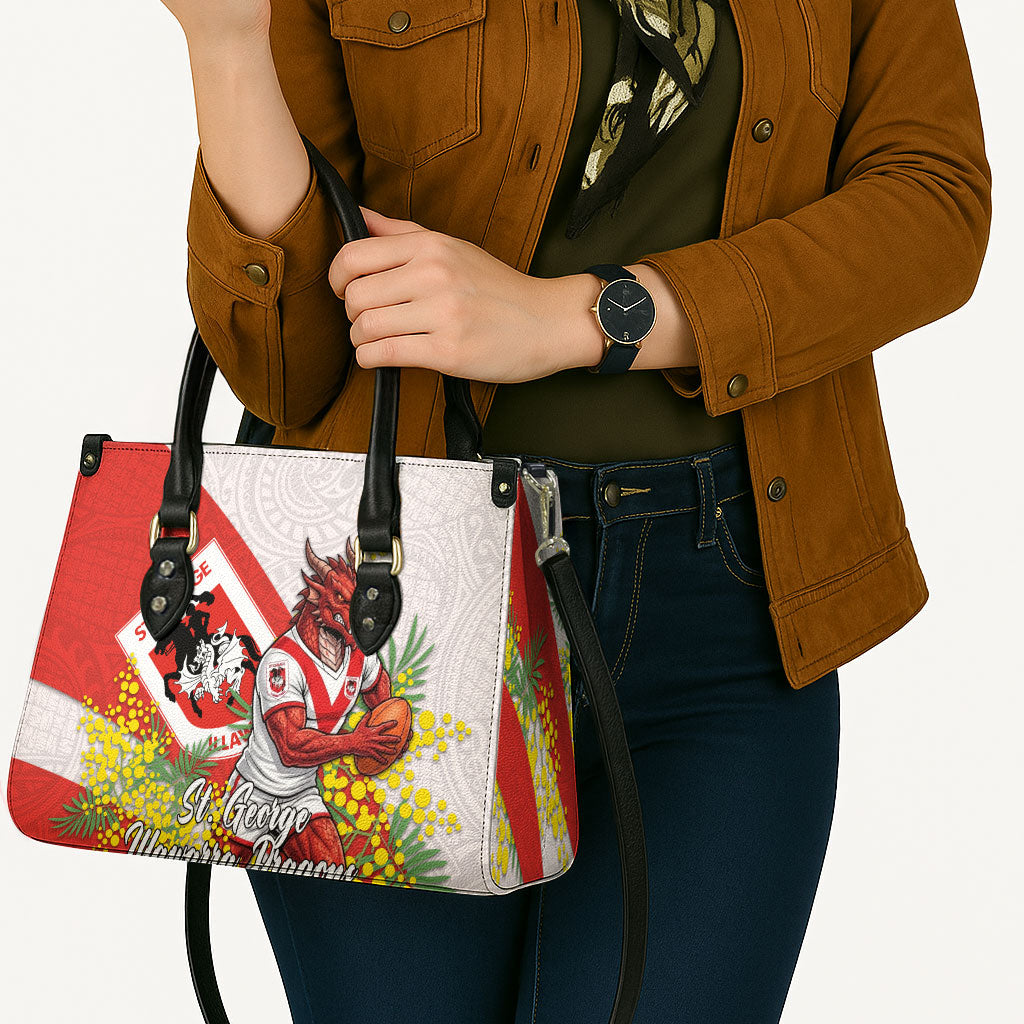 St George Illawarra Dragons Leather Bag Golden Wattle Floral Polynesian - Australian Flower - Rugby Mascot