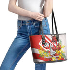 St George Illawarra Dragons Leather Tote Bag Golden Wattle Floral Polynesian - Australian Flower - Rugby Mascot