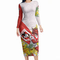 St George Illawarra Dragons Long Sleeve Bodycon Dress Golden Wattle Floral Polynesian - Australian Flower - Rugby Mascot