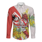 St George Illawarra Dragons Long Sleeve Button Shirt Golden Wattle Floral Polynesian - Australian Flower - Rugby Mascot