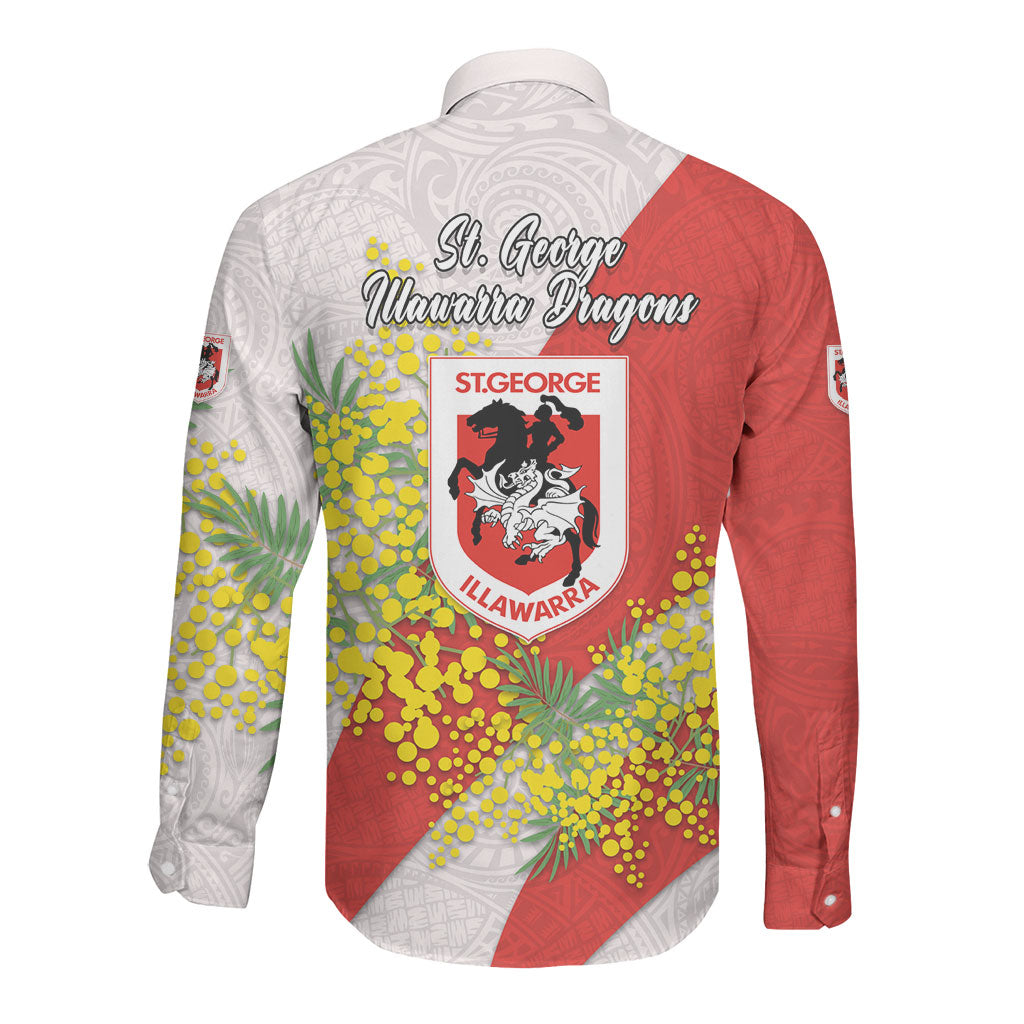 St George Illawarra Dragons Long Sleeve Button Shirt Golden Wattle Floral Polynesian - Australian Flower - Rugby Mascot