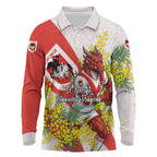 St George Illawarra Dragons Long Sleeve Polo Shirt Golden Wattle Floral Polynesian - Australian Flower - Rugby Mascot