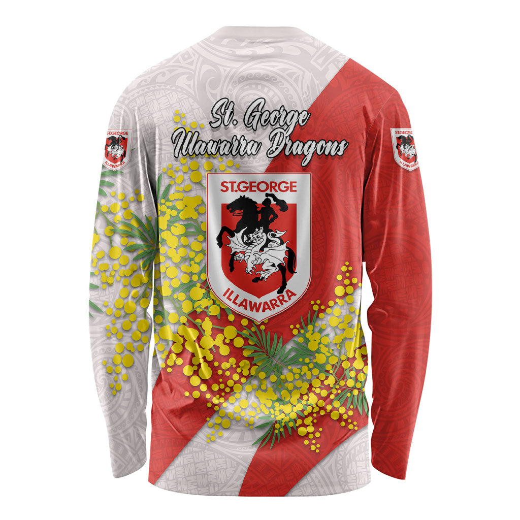 St George Illawarra Dragons Long Sleeve Shirt Golden Wattle Floral Polynesian - Australian Flower - Rugby Mascot