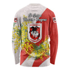 St George Illawarra Dragons Long Sleeve Shirt Golden Wattle Floral Polynesian - Australian Flower - Rugby Mascot