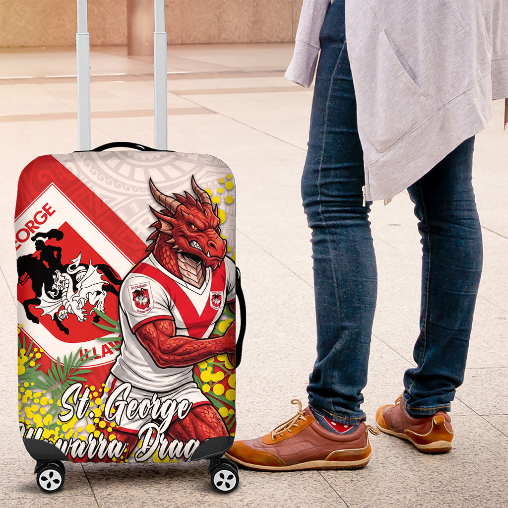 St George Illawarra Dragons Luggage Cover Golden Wattle Floral Polynesian - Australian Flower - Rugby Mascot
