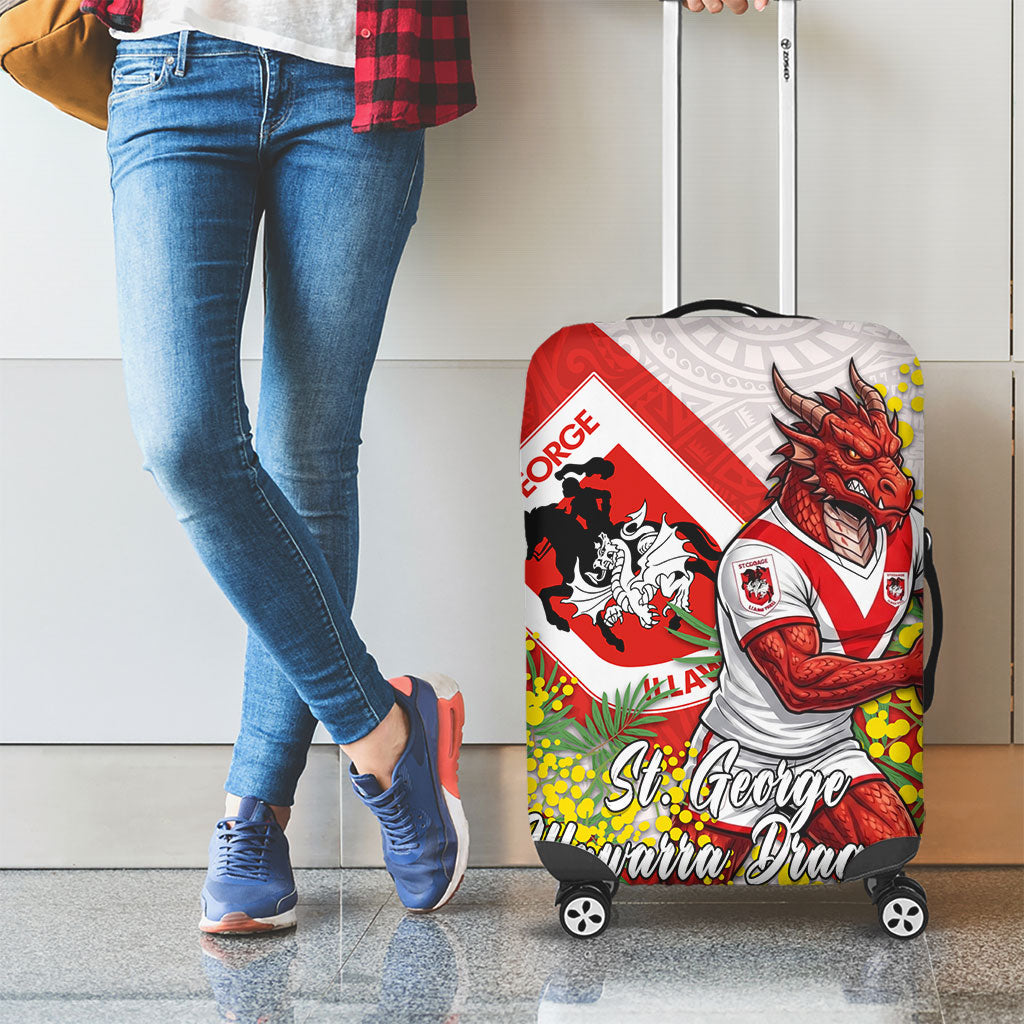 St George Illawarra Dragons Luggage Cover Golden Wattle Floral Polynesian - Australian Flower - Rugby Mascot