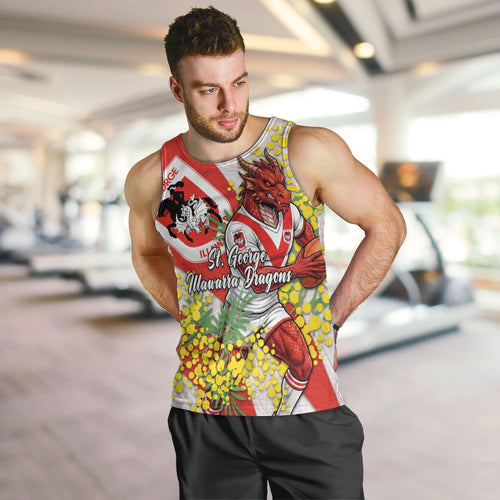 St George Illawarra Dragons Men Tank Top Golden Wattle Floral Polynesian - Australian Flower - Rugby Mascot