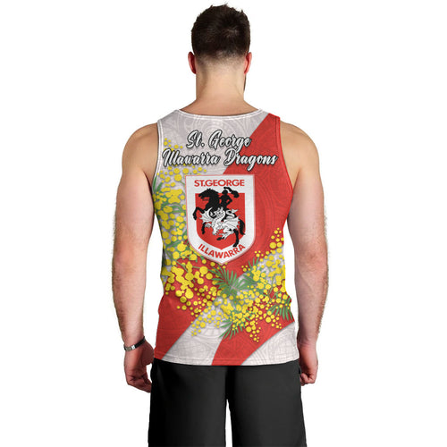 St George Illawarra Dragons Men Tank Top Golden Wattle Floral Polynesian - Australian Flower - Rugby Mascot