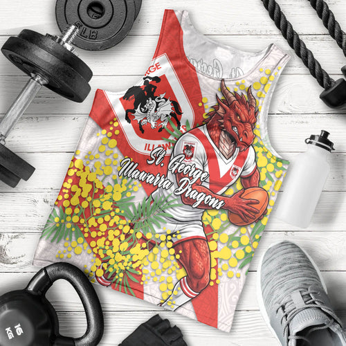 St George Illawarra Dragons Men Tank Top Golden Wattle Floral Polynesian - Australian Flower - Rugby Mascot