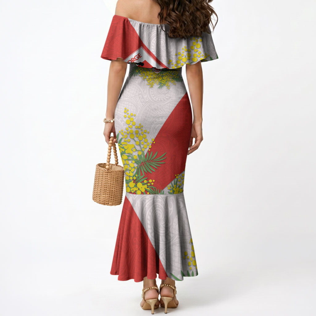 St George Illawarra Dragons Mermaid Dress Golden Wattle Floral Polynesian - Australian Flower - Rugby Mascot