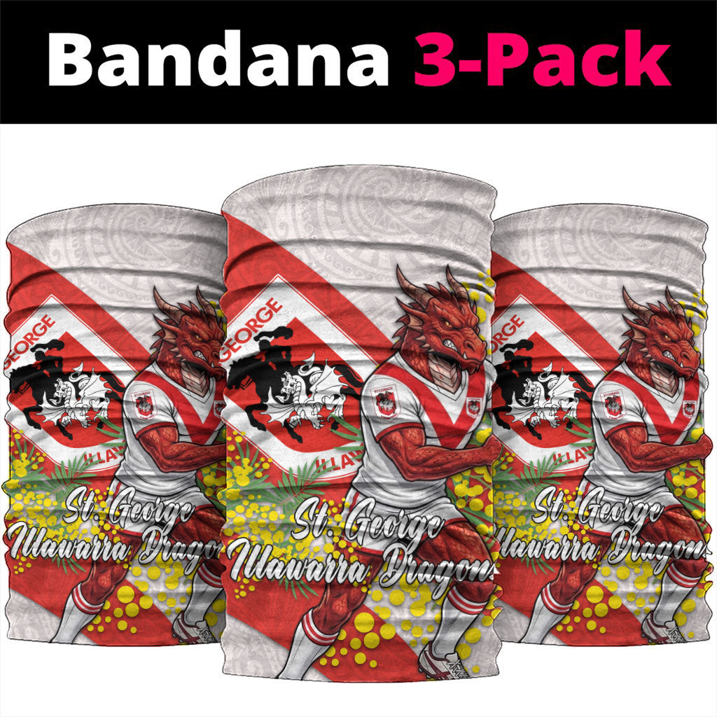 St George Illawarra Dragons Neck Gaiter Golden Wattle Floral Polynesian - Australian Flower - Rugby Mascot