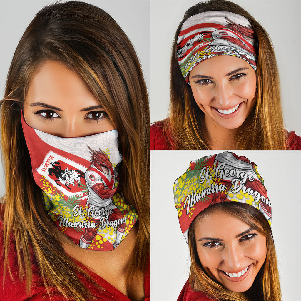 St George Illawarra Dragons Neck Gaiter Golden Wattle Floral Polynesian - Australian Flower - Rugby Mascot