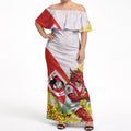 St George Illawarra Dragons Off Shoulder Maxi Dress Golden Wattle Floral Polynesian - Australian Flower - Rugby Mascot