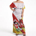 St George Illawarra Dragons Off Shoulder Maxi Dress Golden Wattle Floral Polynesian - Australian Flower - Rugby Mascot