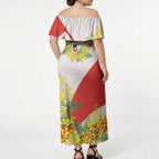 St George Illawarra Dragons Off Shoulder Maxi Dress Golden Wattle Floral Polynesian - Australian Flower - Rugby Mascot