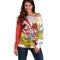 St George Illawarra Dragons Off Shoulder Sweater Golden Wattle Floral Polynesian - Australian Flower - Rugby Mascot