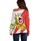 St George Illawarra Dragons Off Shoulder Sweater Golden Wattle Floral Polynesian - Australian Flower - Rugby Mascot