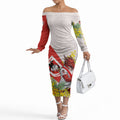 St George Illawarra Dragons Off The Shoulder Long Sleeve Dress Golden Wattle Floral Polynesian - Australian Flower - Rugby Mascot