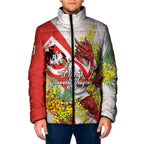 St George Illawarra Dragons Padded Jacket Golden Wattle Floral Polynesian - Australian Flower - Rugby Mascot