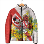 St George Illawarra Dragons Padded Jacket Golden Wattle Floral Polynesian - Australian Flower - Rugby Mascot