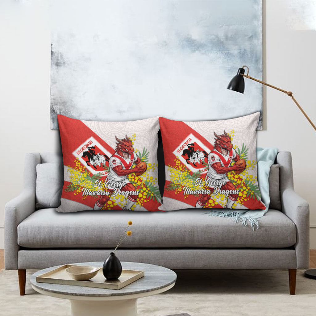 St George Illawarra Dragons Pillow Cover Golden Wattle Floral Polynesian - Australian Flower - Rugby Mascot