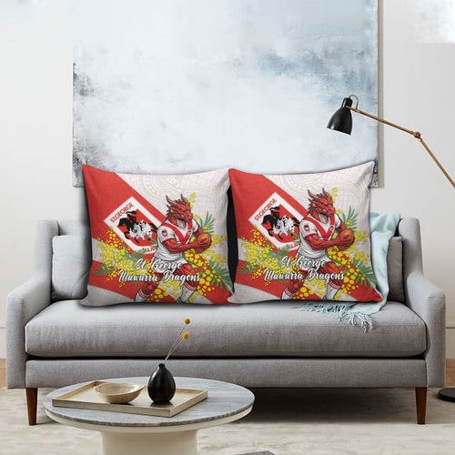 St George Illawarra Dragons Pillow Cover Golden Wattle Floral Polynesian - Australian Flower - Rugby Mascot