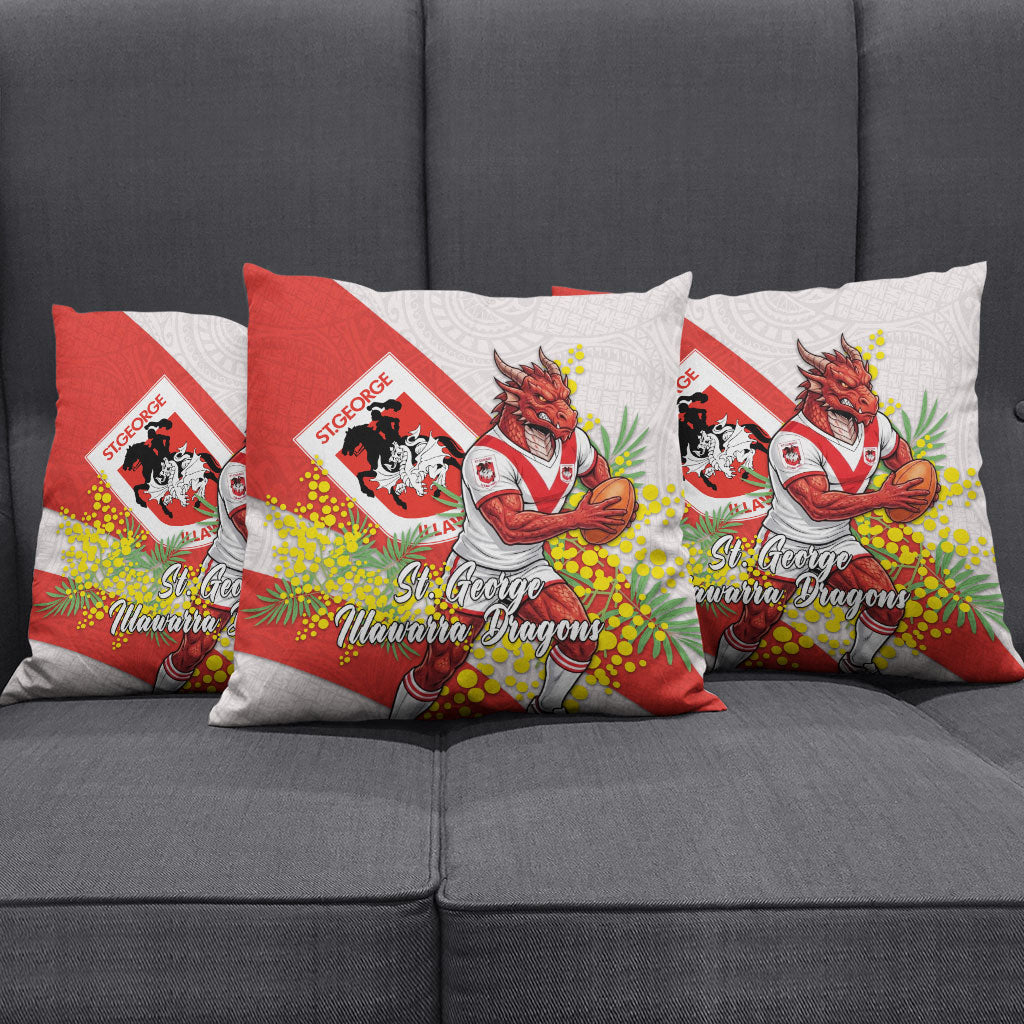 St George Illawarra Dragons Pillow Cover Golden Wattle Floral Polynesian - Australian Flower - Rugby Mascot