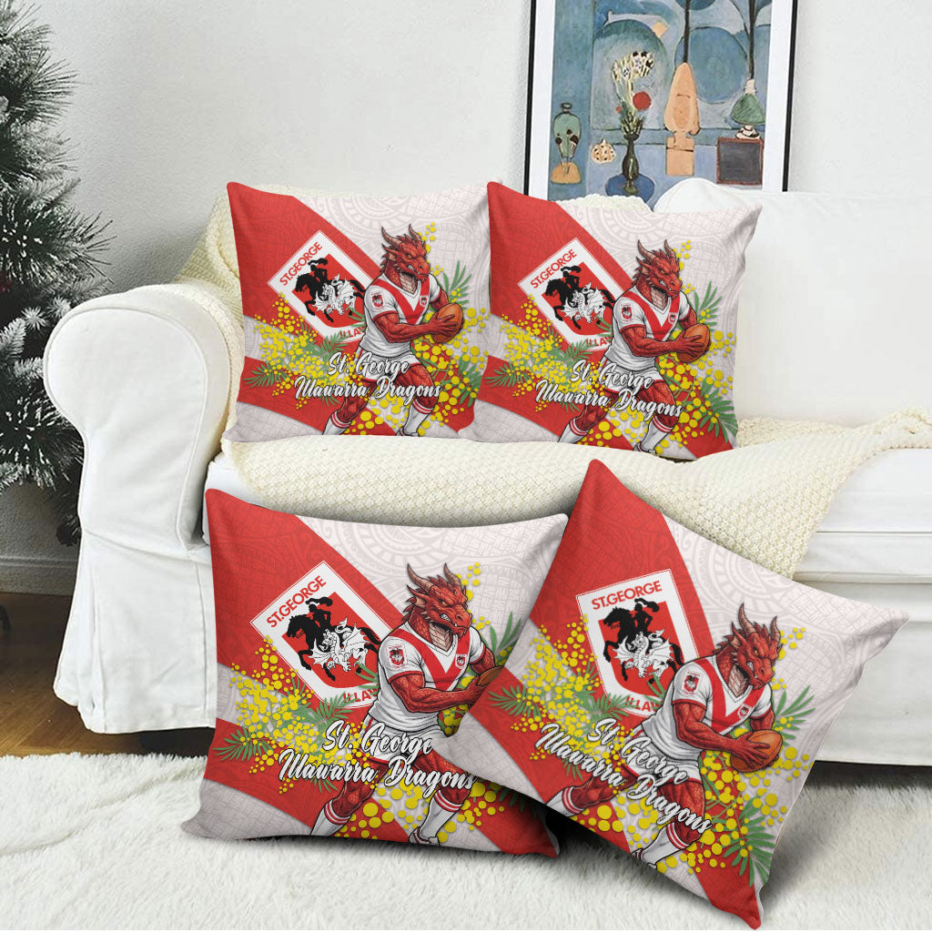 St George Illawarra Dragons Pillow Cover Golden Wattle Floral Polynesian - Australian Flower - Rugby Mascot