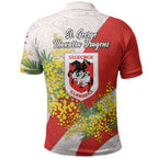 St George Illawarra Dragons Polo Shirt Golden Wattle Floral Polynesian - Australian Flower - Rugby Mascot